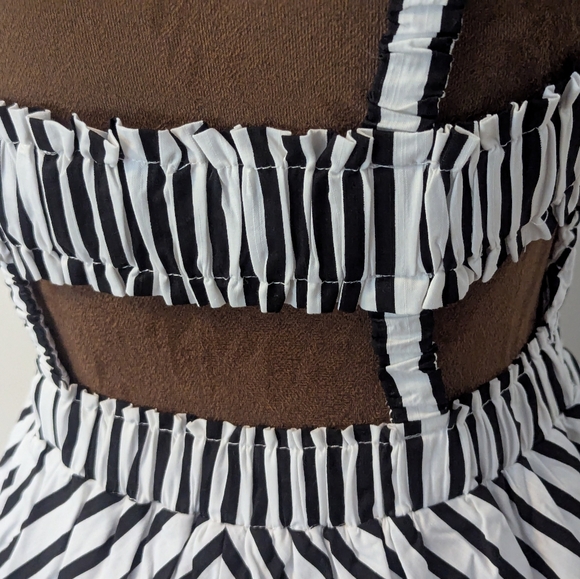 NWT English Factory Striped Smocked Midi Dress Black White Stripe Elastic Sz XS - Picture 8 of 9